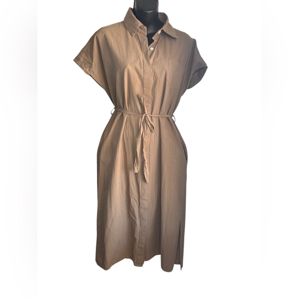 Zanzea collection women’s chocolate brown midi tunic dress button down sz M used - Picture 3 of 12